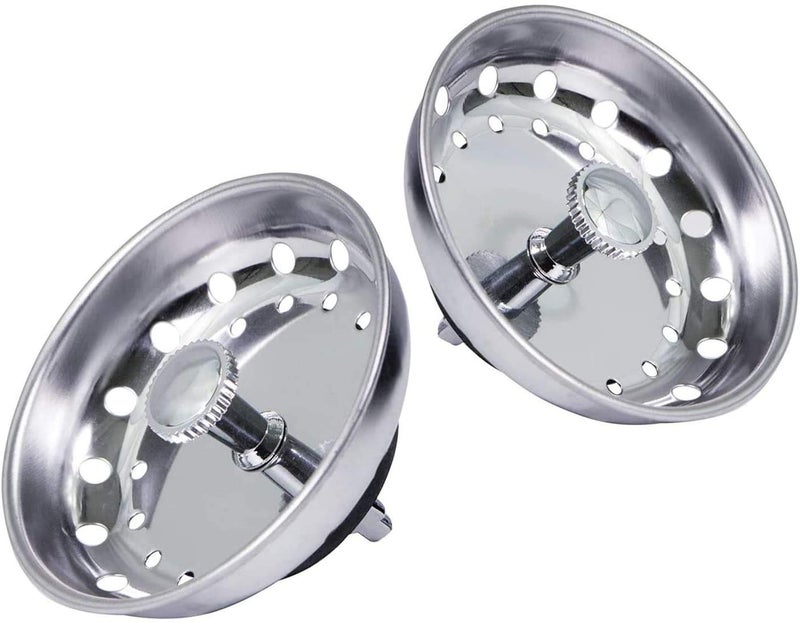 Highcraft FAUC97333-2 Kitchen Sink Basket Strainer Replacement for Standard Drains (3-1/2 Inch) Chrome Plated Stainless Steel Body With Rubber Stopper, Pack Of 2 - Image 1